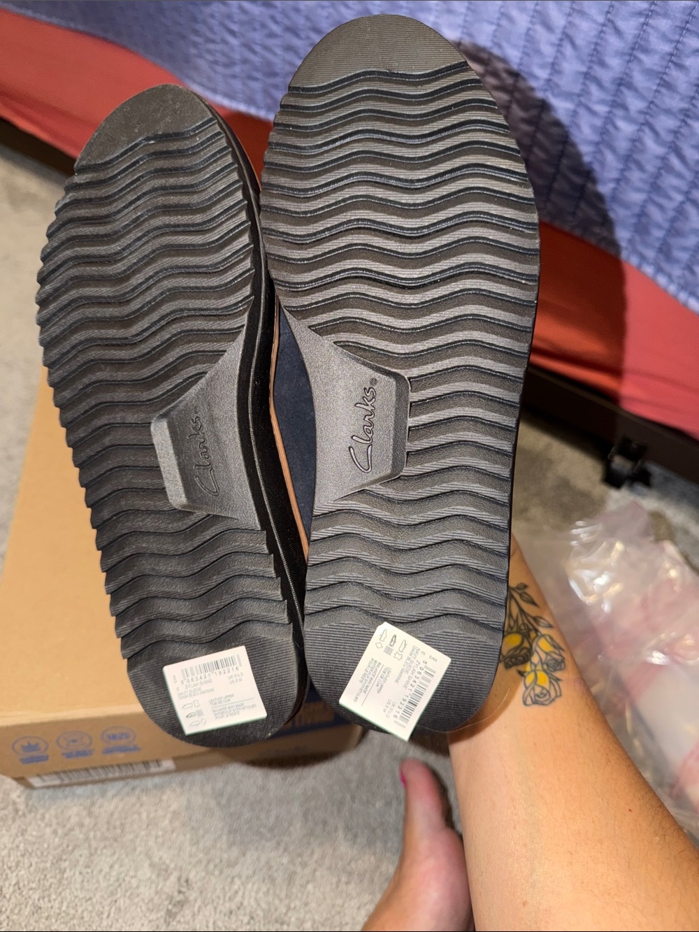 Clarks Navy Suede Slip-On Loafers with Studded Strap Accent - Picture 6 of 6